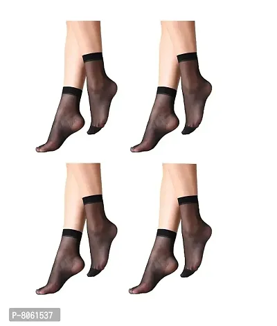 Women  Girls Ultra-Thin Transparent Nylon Ankle Length Summer Black Socks Set of 4 pairs-thumb0