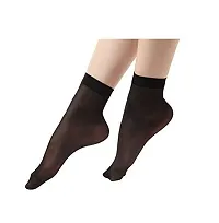 Women  Girls Ultra-Thin Transparent Nylon Ankle Length Summer Black Socks Set of 4 pairs-thumb1
