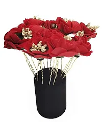 Hair Flower Fancy Bun Metal Jura pins Pack Of 8 red Rose Hair Accessories/Fancy Juda Pins /Clips for Bun Decoration/Juda pins for Bridal Hair for Women and Girls Bobby U Shape Pins-thumb2