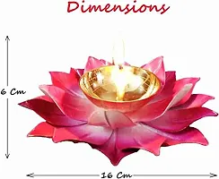 Brass  Iron Lotus Shape Pink Color Akhand Diya , Table Deepak , Oil Lamp, Size 6 Inch-thumb1