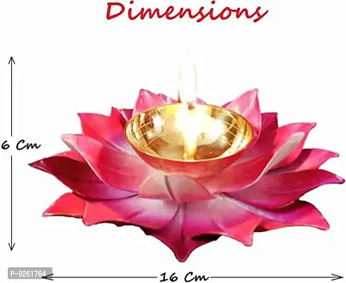 Brass  Iron Lotus Shape Pink Color Akhand Diya , Table Deepak , Oil Lamp, Size 6 Inch-thumb2