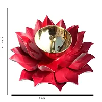 Brass  Iron Lotus Shape Pink Color Akhand Diya , Table Deepak , Oil Lamp, Size 6 Inch-thumb3