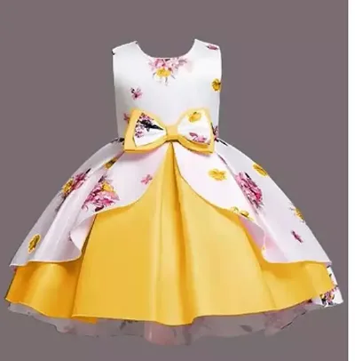 Skyteria Girl's Satin Floral Frock | Knee Length Frock Dress