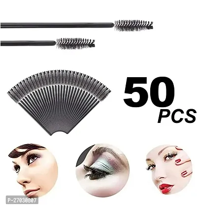 50 Pcs Eyelash Brushes Mascara Wands Black Eye Lash Brush Spoolies for Eyelash Extension, Eyebrow Applicator and Makeup-thumb0