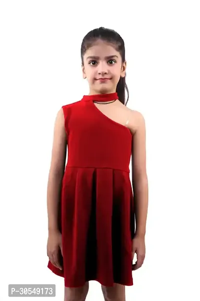 Fabulous Red Cotton Blend Solid A-Line Dress For Girls