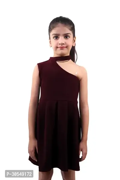 Fabulous Maroon Cotton Blend Solid A-Line Dress For Girls