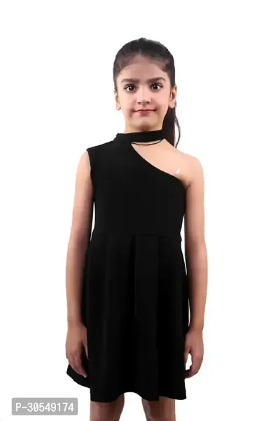 Fabulous Black Cotton Blend Solid A-Line Dress For Girls-thumb0