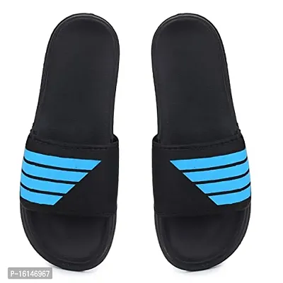 Stylish Blue PU Solid Sliders For Men-thumb0