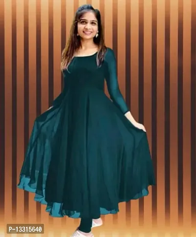 Blue Georgette Solid Ethnic Gowns For Women-thumb0