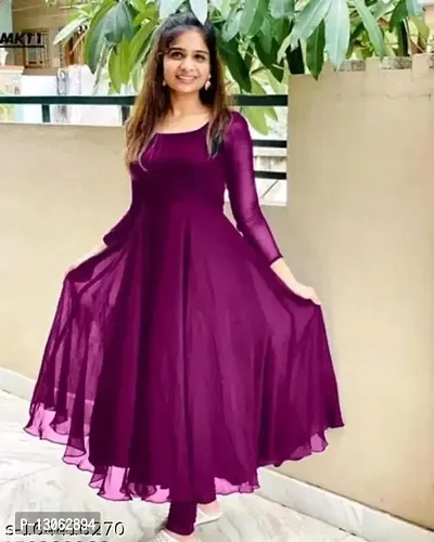 Purple Georgette Solid Ethnic Gowns For Women