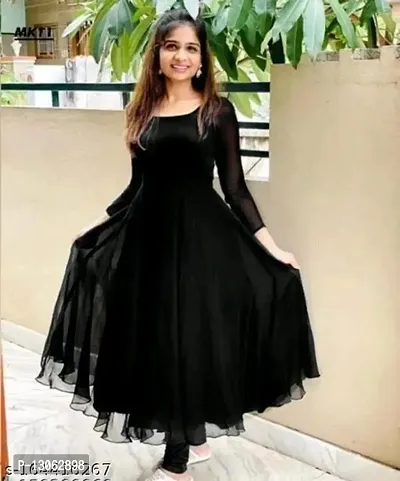 Black Georgette Solid Ethnic Gowns For Women-thumb0