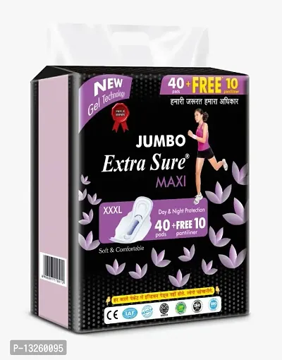 Jumbo Sanitary Pad 100% Natural size  XXXL For Women (pack of 40pads+10 Pantiliner Free)