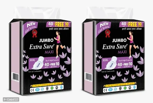 Extra Sure Jumbo Sanitary Pads For Women With Wings | Dry Net Surface Soft and Comfortable Sanitary Napkins For Day and Night Protecti Pack Of 2-thumb0