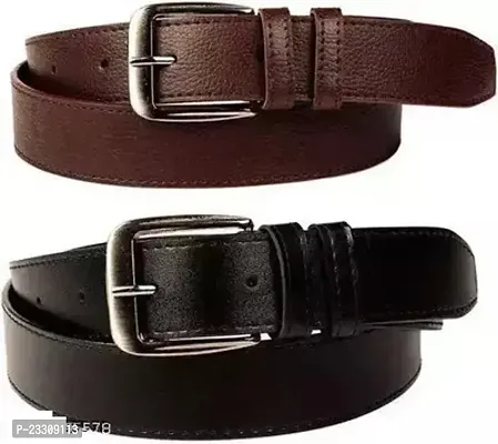 Elegant Leather Solid Belts For Men Pack of 2-thumb0