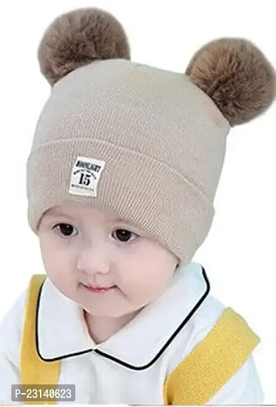 Baby Hat Woolen Knitted Kids Beanie Cap with Pompom Warm Faux Fur Scarves Boy Girl Winter Hats Toddler Bonne(0-2 year)