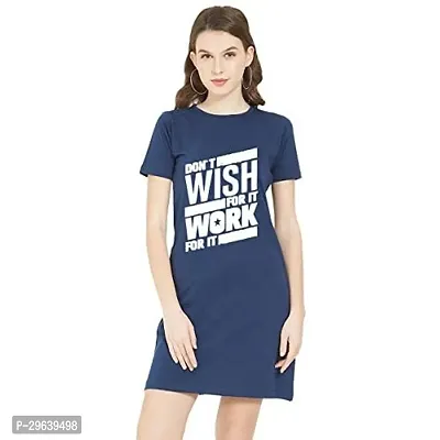 Stylish Navy Blue Cotton Blend Printed T-shirt Dress For Women-thumb0