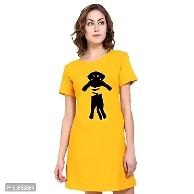 Stylish Yellow Cotton Blend Printed T-shirt For Women-thumb0