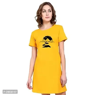 Stylish Yellow Cotton Blend Printed T-shirt For Women-thumb0