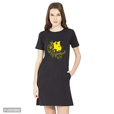 Stylish Black Cotton Blend Printed T-shirt Dress For Women-thumb0