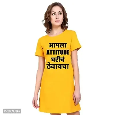 Stylish Yellow Cotton Blend Printed T-shirt For Women-thumb0