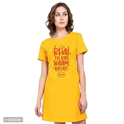 Stylish Yellow Cotton Blend Printed T-shirt For Women-thumb0