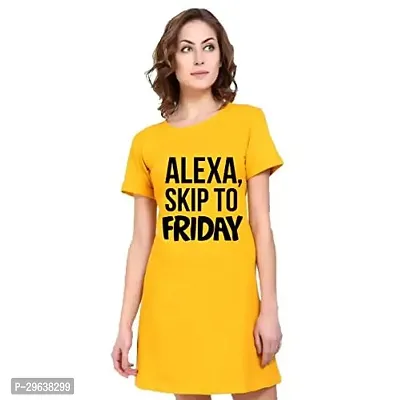 Stylish Yellow Cotton Blend Printed T-shirt For Women-thumb0