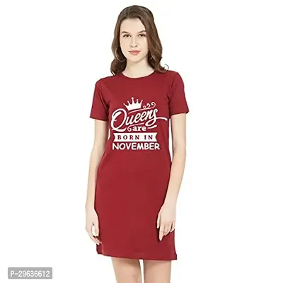 Stylish Red Cotton Blend Printed T-shirt Dress For Women