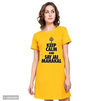 Stylish Yellow Cotton Blend Printed T-shirt For Women-thumb0