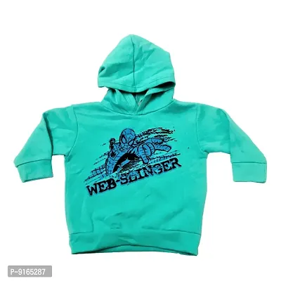 Kids sea blue printed fleece winter hoodie with kangaroo pocket