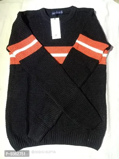 Men Black Cable Knit Pullover-thumb2
