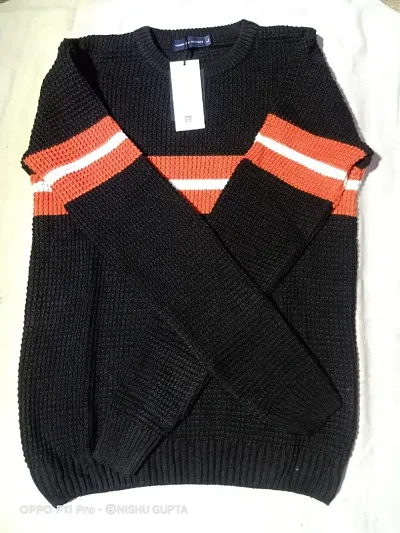 Men Black Cable Knit Pullover