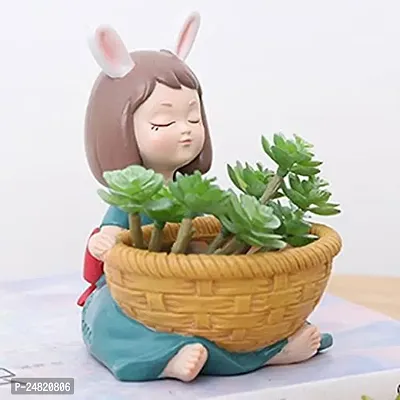 Cute Beautiful Girl Basket Succulent Planter Pots Resin Flowerpot Plant Pots Planter Container for Home Garden Office Desktop Decoration Green Balcony Decor Without Plant for Usage Indoor-thumb0