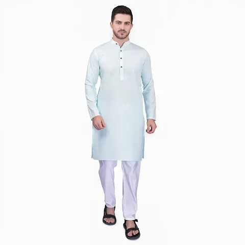 PRINTCULTR Men's Traditional Kurta Pyjama Set | Regular Long Sleeve Solid Kurta | Elastic Waistband Pyjama | (CKP2)