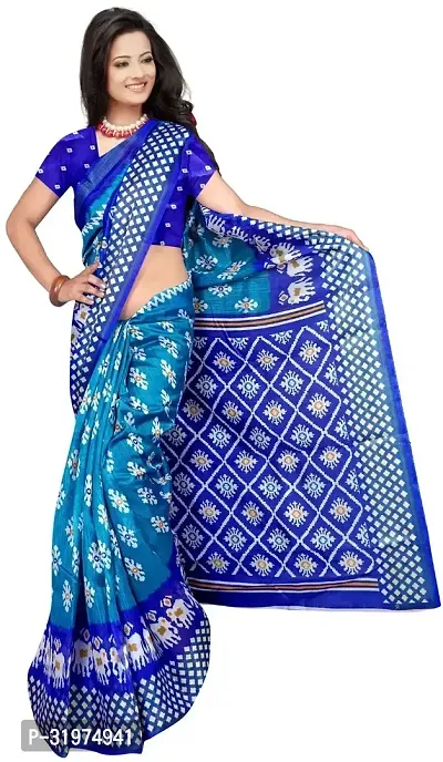 Stylish Blue Art Silk Printed Saree With Blouse Piece For Women-thumb0