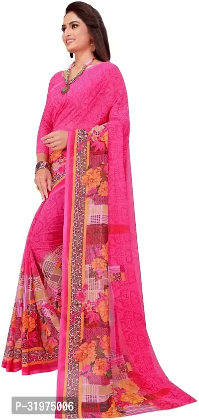 Stylish Pink Georgette Printed Saree With Blouse Piece For Women-thumb3