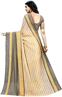 Stylish Beige Cotton Silk Woven Design Saree With Blouse Piece For Women-thumb1