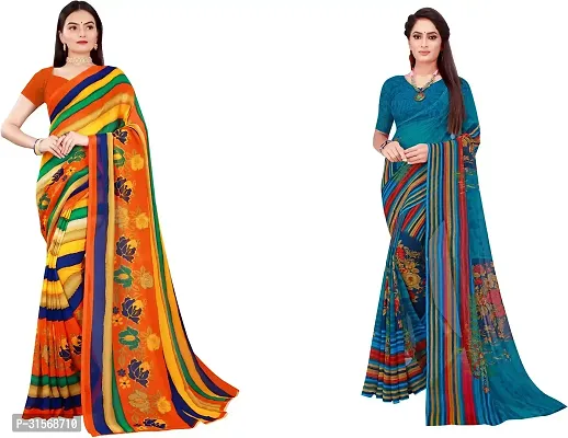 Stylish Georgette Multicoloured Printed Saree with Blouse piece For Women Pack Of 2-thumb0