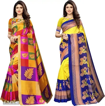 Stylish Multicoloured Net Saree With Blouse Piece For Women Pack Of 2