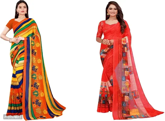 Stylish Georgette Multicoloured Printed Saree with Blouse piece For Women Pack Of 2-thumb0