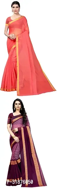 Stylish Multicoloured Cotton Silk Saree With Blouse Piece For Women Pack Of 2-thumb0