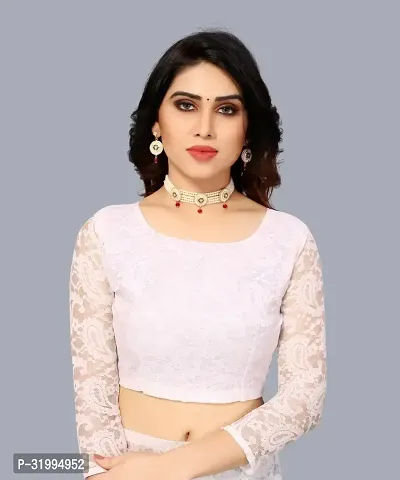 Stylish White Net Saree With Blouse Piece For Women-thumb3