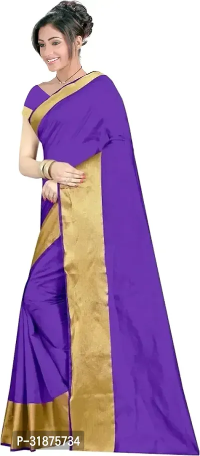 Stylish Lavender Cotton Silk Saree With Blouse Piece For Women-thumb0