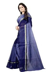 Stylish Navy Blue Cotton Silk Saree With Blouse Piece For Women-thumb1