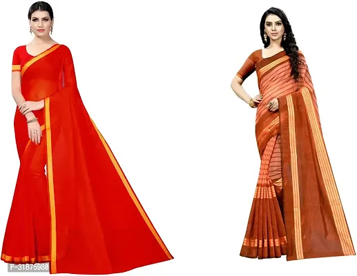 Stylish Multicoloured Cotton Silk Saree With Blouse Piece For Women Pack Of 2-thumb0