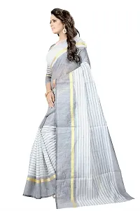 Stylish White Cotton Silk Saree With Blouse Piece For Women-thumb1