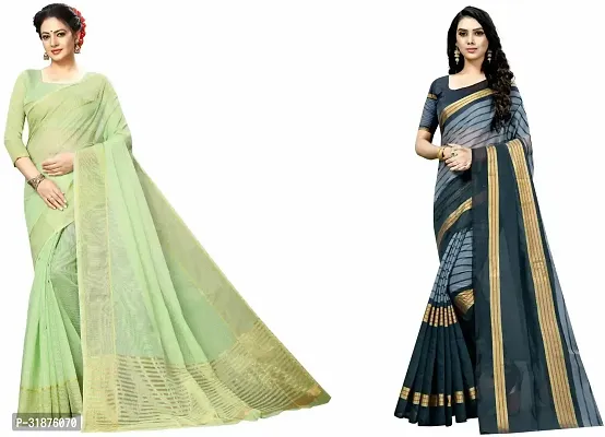 Stylish Multicoloured Cotton Silk Saree With Blouse Piece For Women Pack Of 2-thumb0