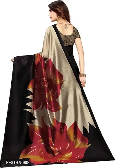 Stylish Black Cotton Silk Printed Saree With Blouse Piece For Women-thumb2