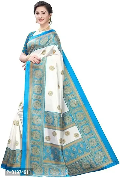 Stylish Teal Art Silk Printed Saree With Blouse Piece For Women-thumb4