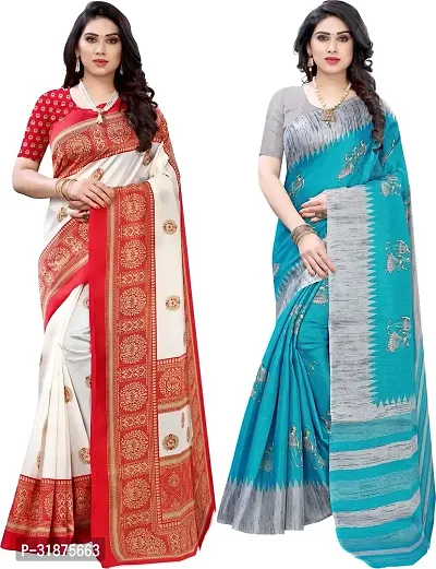 Stylish Multicoloured Art Silk Saree With Blouse Piece For Women Pack Of 2-thumb0