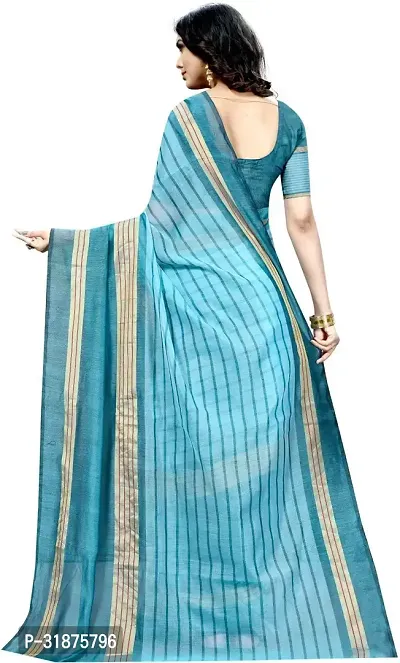 Stylish Blue Cotton Silk Saree With Blouse Piece For Women-thumb2